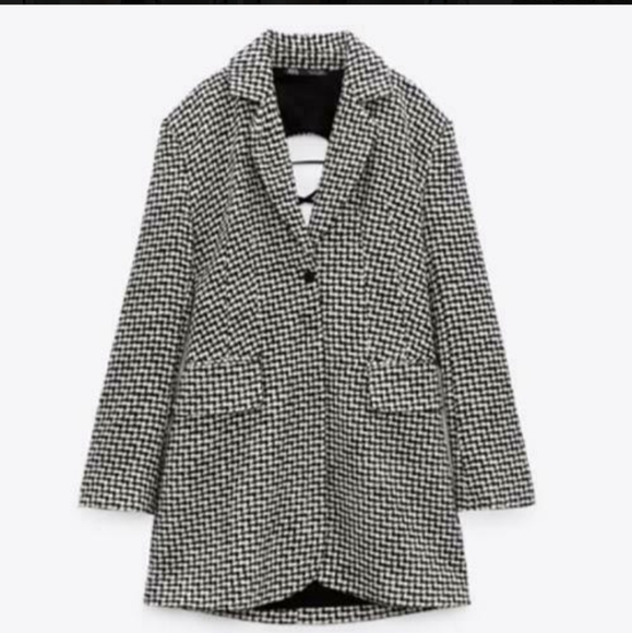 NWT Zara * Houndstooth Textured Tweed Blazer Dress Cut Out Size XS S - Picture 11 of 15